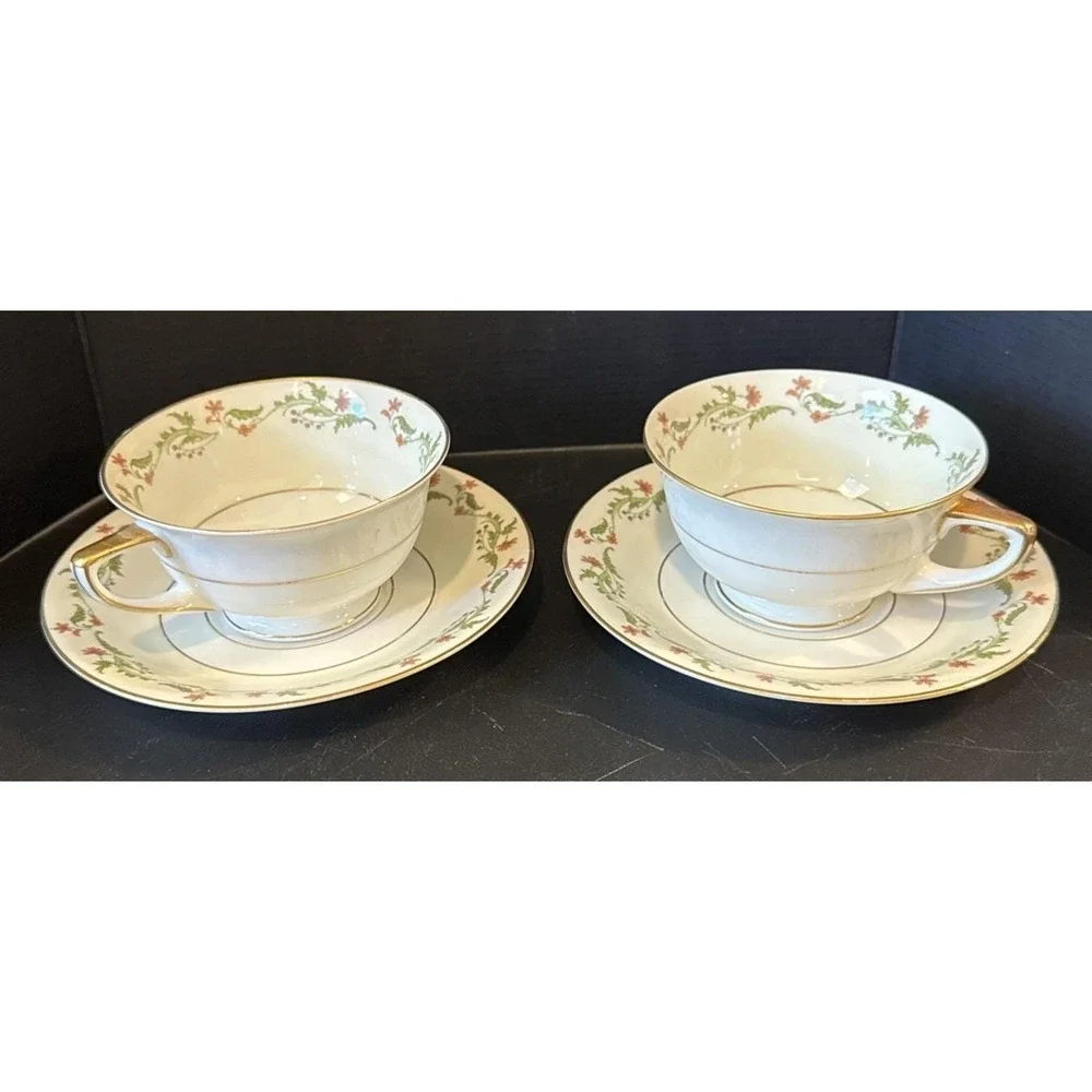 Heinrich Selb Bavaria Germany Gold‎ Trim Pink Flowers Teacup Tea Cup Saucer 2